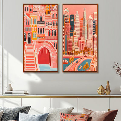 Pop Art Los Angeles Cityscape I - Cityscapes Wall Decor, Industrial Cityscapes, art mural 2 pièces