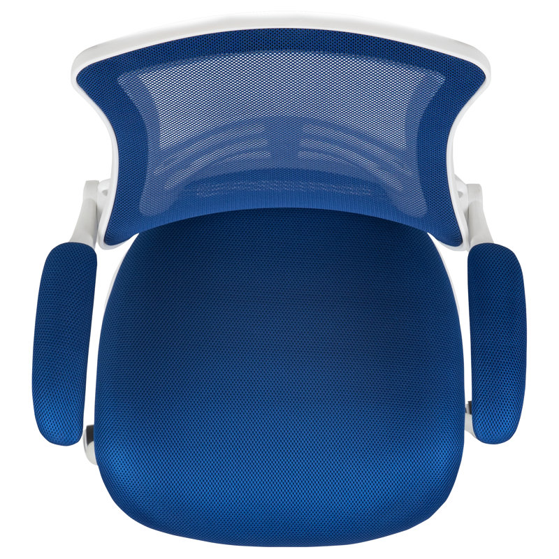 Mid-Back Mesh Swivel Ergonomic Task Office Chair with Flip-Up Arms, Blue, White