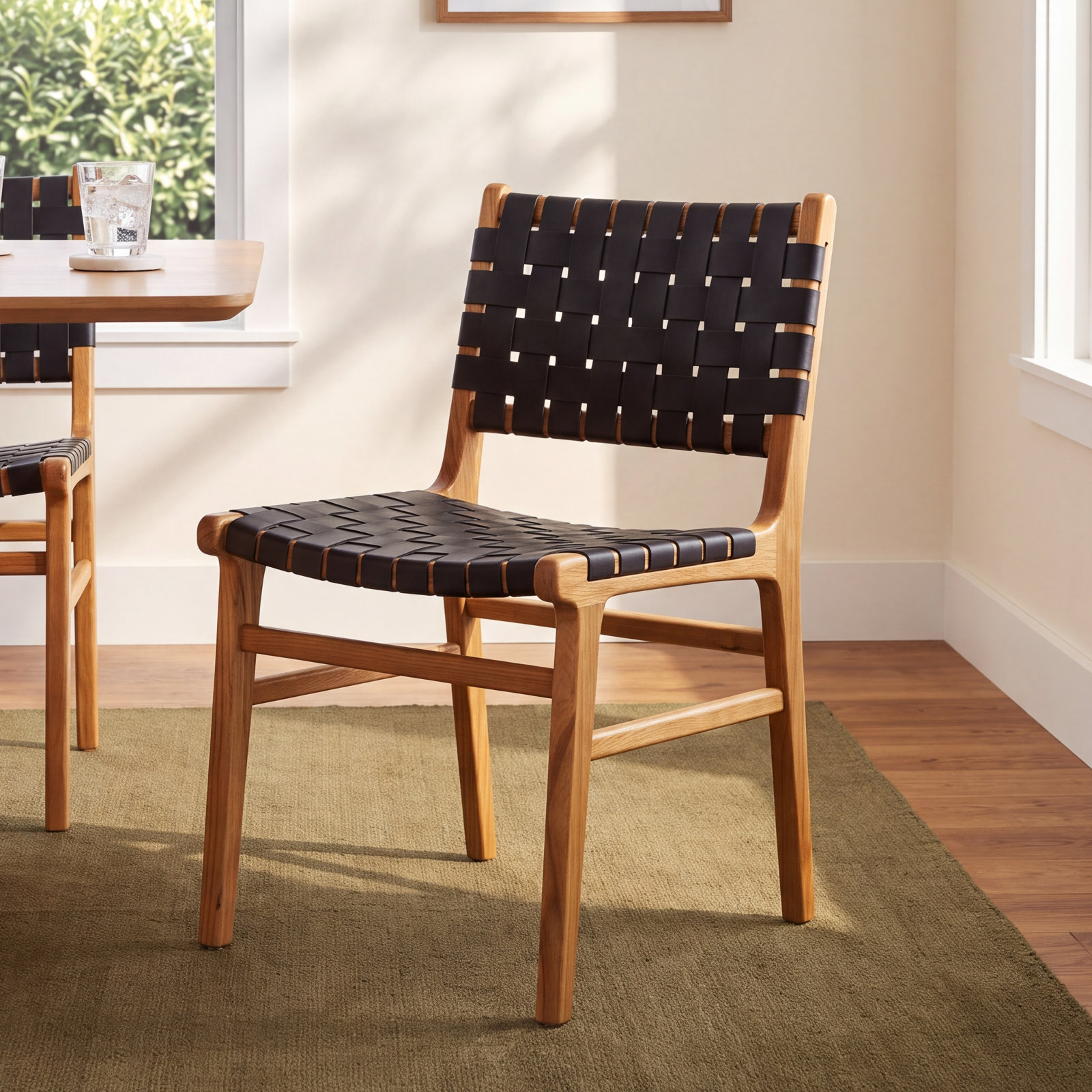 Alston Genuine Leather Dining Chair, Black/Natural
