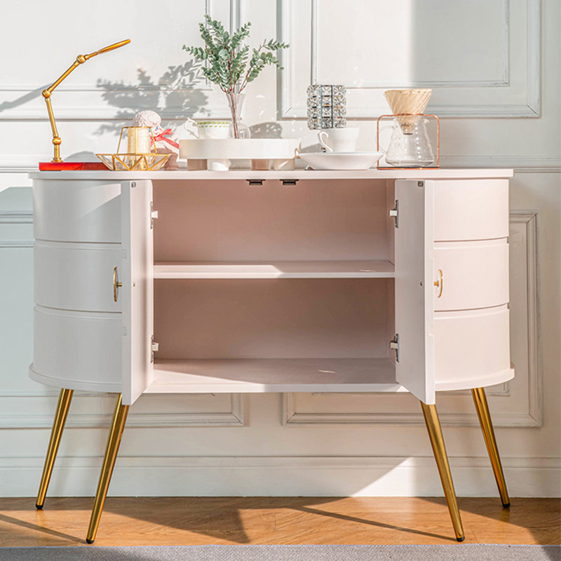 Solid wood semi-round pink storage cabinet
