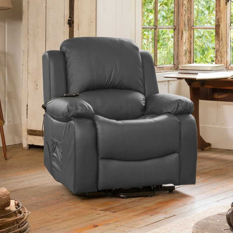 Seine-Maritime 92cm Wide Faux Leather Lift Assist Standard Recliner with Massager, Grey