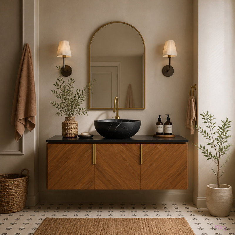 Pierre frittée de 48 po avec comptoir et armoire à motif de pierre, sans lavabo, sans robinet ni couvercle d'évier