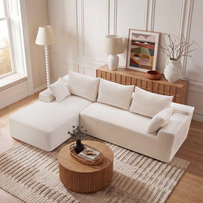 Cloud Modular Sectional Sofa Couch with L-Shape Chaise, White