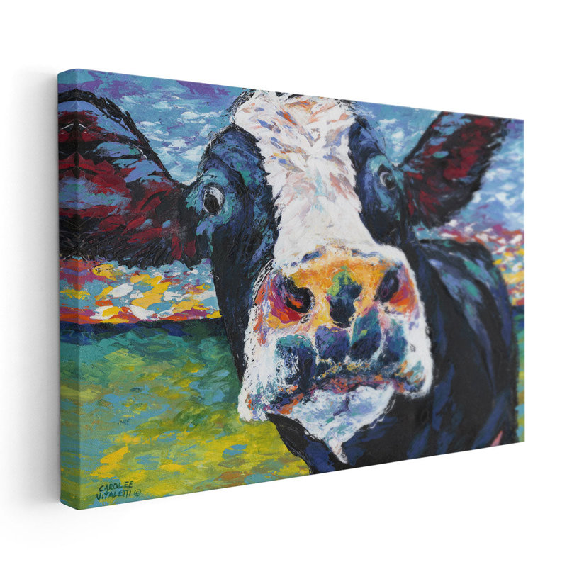Curious Cow II - reproduction d'art sur toile, H 40 po x l 60 po