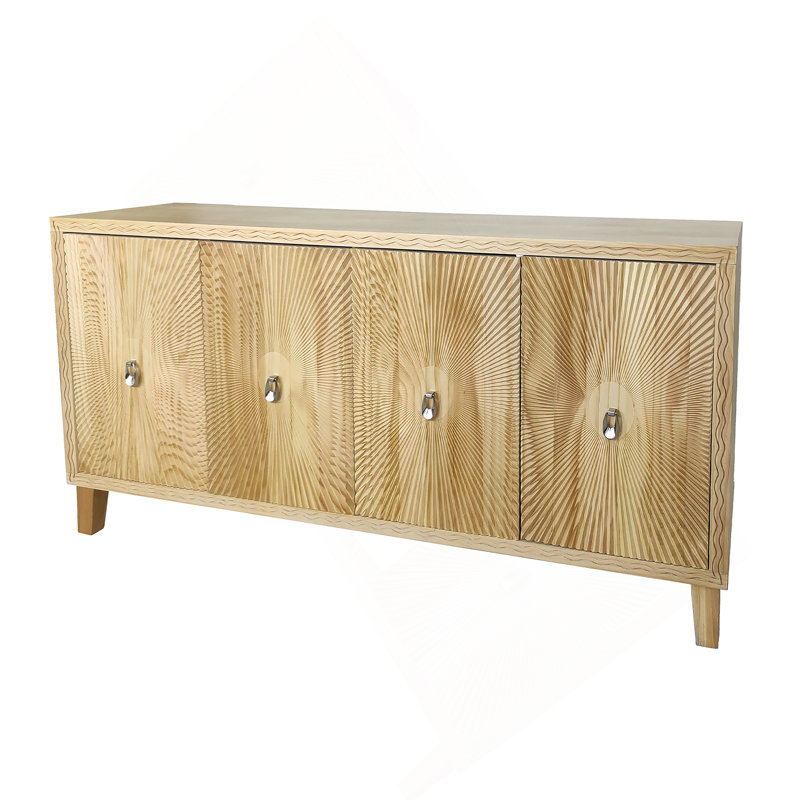 Storage Cabinet, Carved Scatter Pattern Dining Sideboard, Large Buffet with Adjustable Shelves, Natural