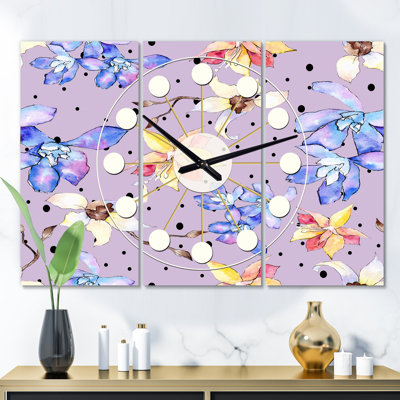 Très grande horloge murale florale à plantes Mid-Century
