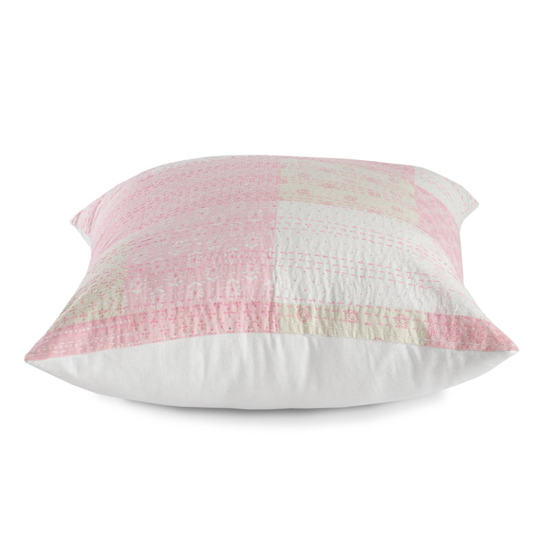 Light Pink and Cream Cotton Patchwork Throw Pillow
