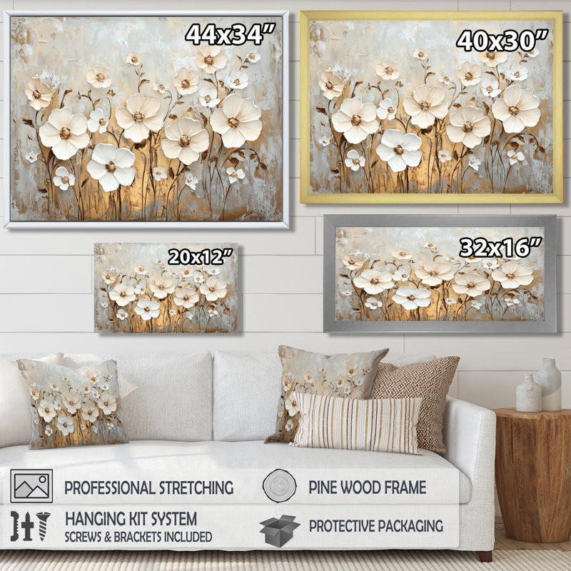 Harmonie dorée des prairies à fleurs sauvages I - Fleurs murales dans le salon, 34" H x 44" W, Picture Framed Print, Noir