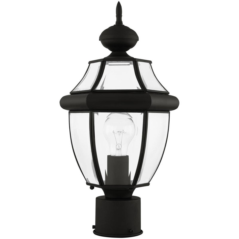 Outdoor Post Lantern Pendant Light Fixture with Clear Beveled Glass Shade, Black
