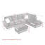Canapé modulaire 3 places avec méridienne, repose-pieds avec rangement, pieds en métal et clous en cuivre, deux coussins blancs-1779454327-1779454324