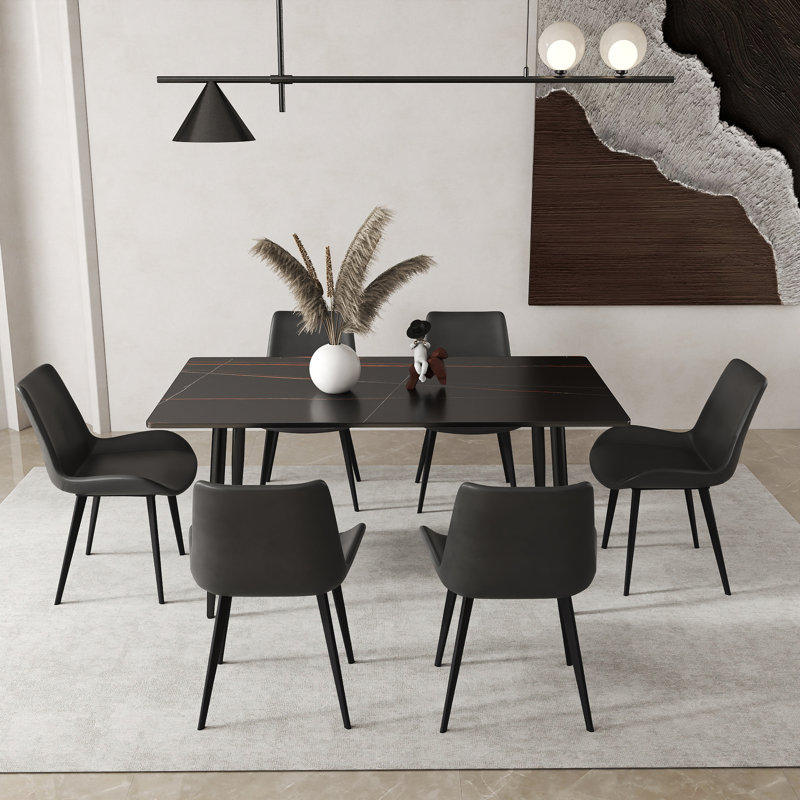  Ensemble de table de salle à manger Juvan 7 pièces avec 6 chaises en similicuir, Lauren Blackgold, Gris