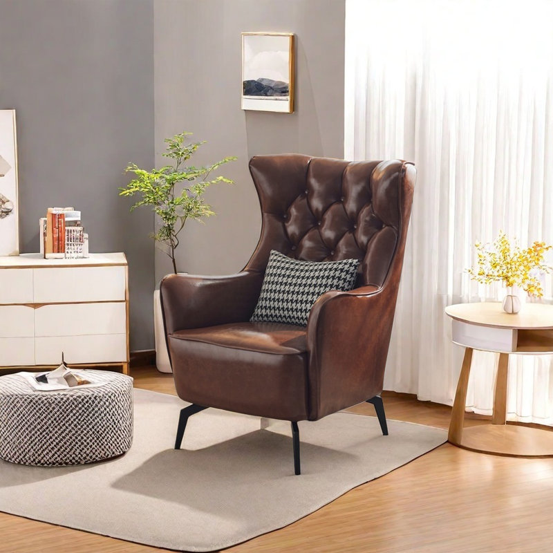 Chaise à dossier haut en similicuir, Dark Coffee Faux Leather