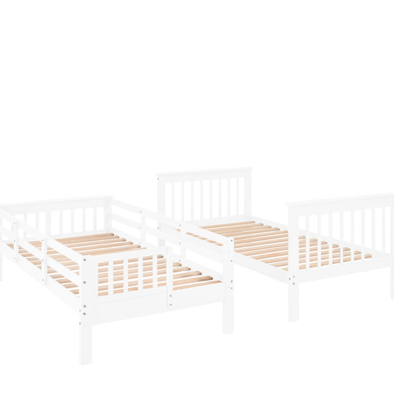 Lit superposé pour escalier avec rangement spacieux et garde-corps, blanc pour la chambre à coucher
