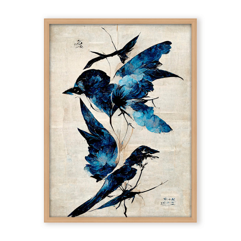 Nature Inspired Blue Birds, 30" H x 24" W x 1.125" D, Framed Matted Print, White