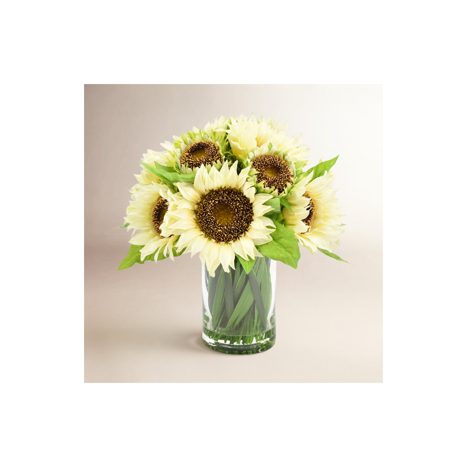 Sunflowers Centerpiece In Glass Vase, White