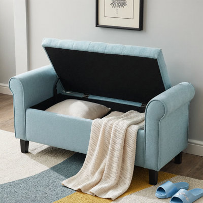Banc de rangement en tissu avec accoudoirs roulés - Repose-pieds capitonné capitonné à boutons, largeur de siège de 38 po, pieds noirs - banc d'entrée, siège en bout de lit avec rangement dissimulé - capacité de 250 lb, conception élégante