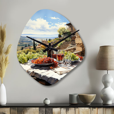 Vineyard Rendezvous In Rioja II - Asymmetrical Traditional Metal Wall Clock, Green Wall Clock Print