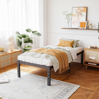 Amylia 18 Inch Metal Platform Bed Frame with Wood Slat Support, Heavy Duty Mattress Foundation, Noise Free