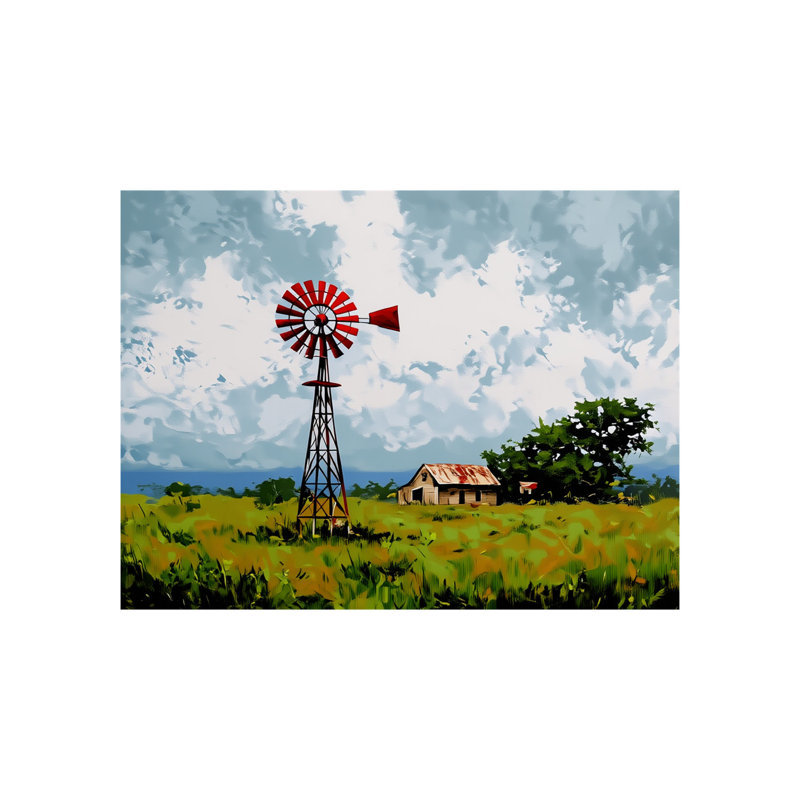 Moulin à vent rustique et maison de campagne, sans cadre, art mural, l 36 po x L 24 po