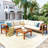 Outdoor Acacia Wood Sofa Set, Woven Mesh Armrests, L-Shaped Patio Furniture Sofa Set with Coffee Table, Outdoor Conversation Set-44441409