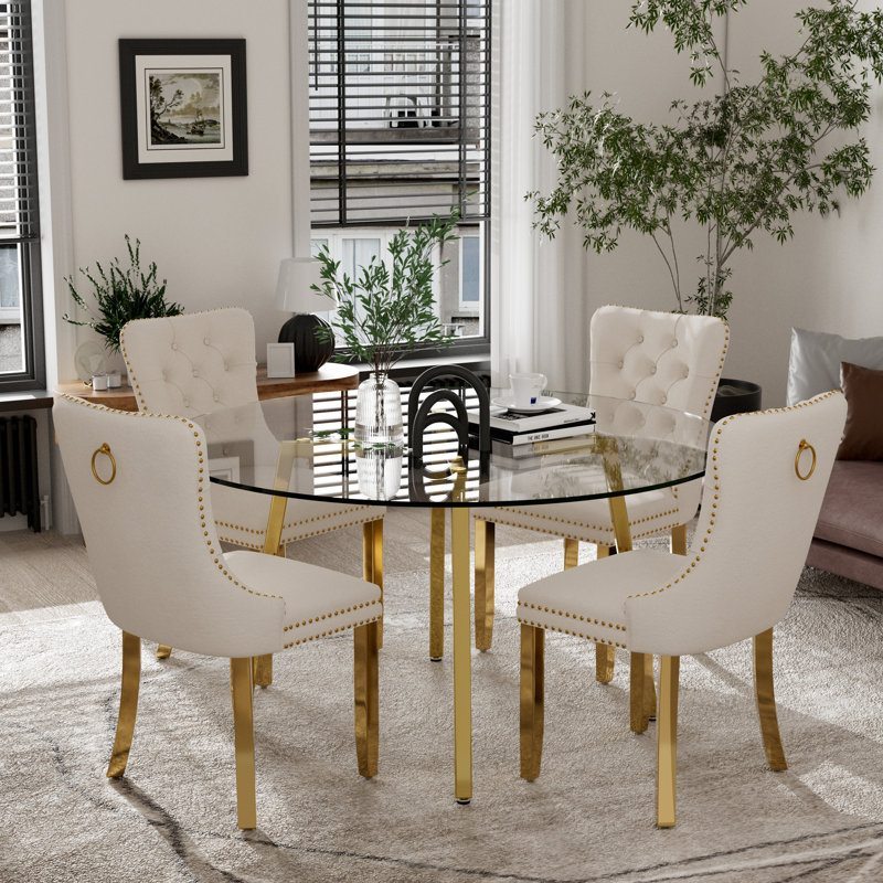 Ensemble de table de salle à manger 5 pièces, H 29,5 po x L 42 po x l 42 po, Beige, Doré