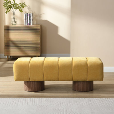 Tabouret en chenille jaune sans assemblage pour la vie et la salle à manger, mousse haute densité de 11 po, longueur de 50 po, hauteur de 17 po, entrée de banc rembourrée de 300 lb