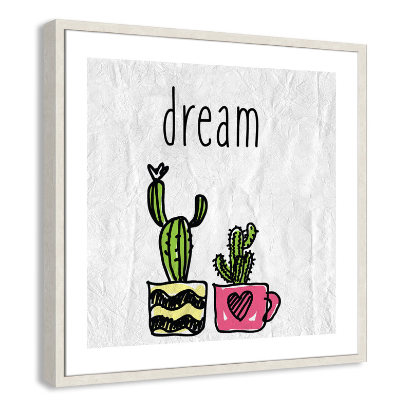 Cacti A' Framed Art, 26.5" H x 26.5" W x 1.18" D, White Woodgrain Box Framed