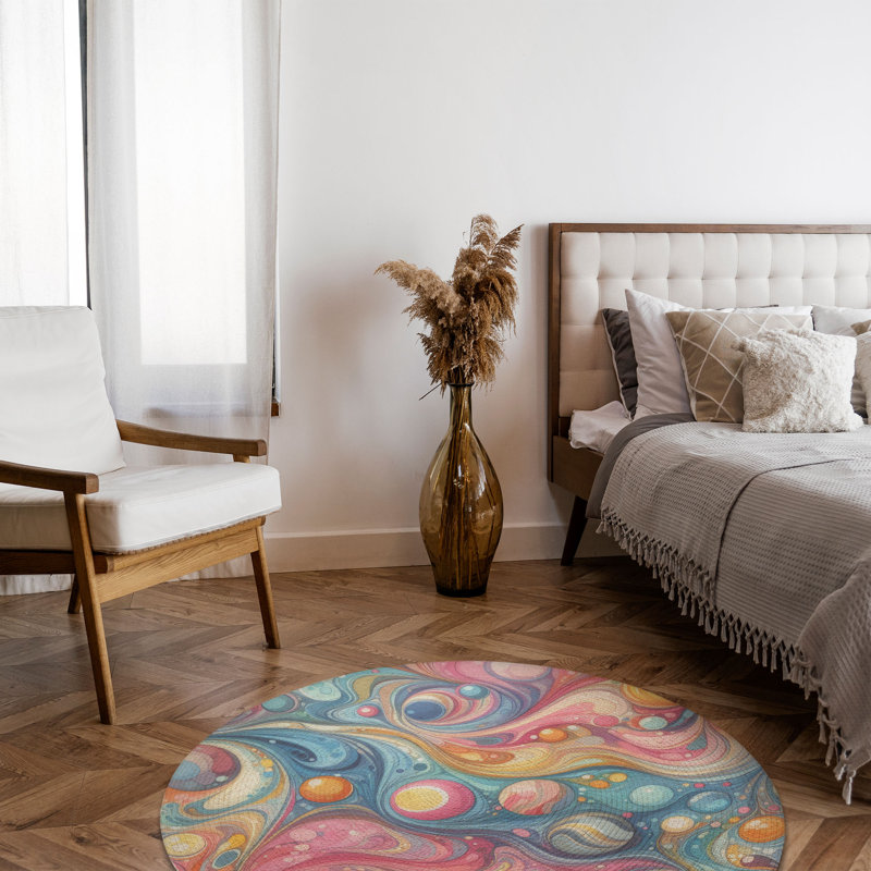 Tapis tressé Dreamy Brush Vibes, Rond 5 pi
