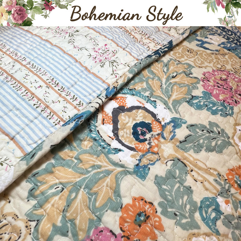 Cotton Floral Quilt, King Quilt + 2 King Shams