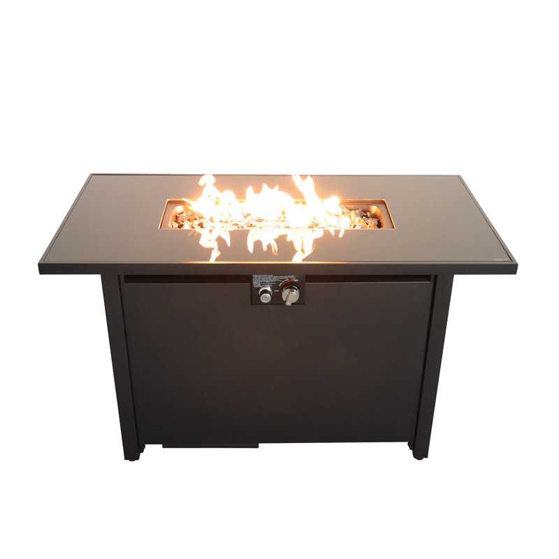 43” Smoked Glass Metal Rectangle Fire Pit, Black