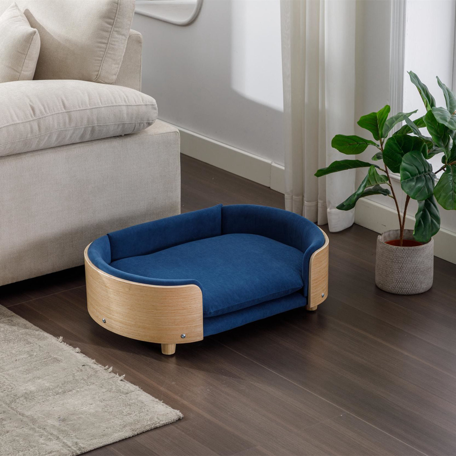 Inira Pet Bed, 26.38" W x 16.14" D x 9.84" H, Dark Blue/Natural