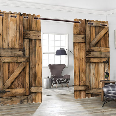 2 PCS avec œillets de rideau en polyester de style ferme en bois rustique avec œillets de porte de grange, rideaux obscurcissants et isolants occultants avec protection contre la vie privée, panneaux de fenêtre intérieurs pour chambre à coucher, décoration intérieure