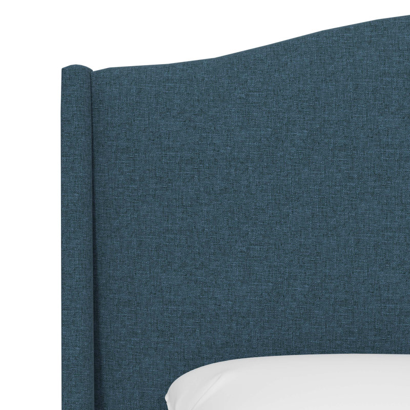 Tête de lit tapissier à oreilles Byrd, Lin texturé bleu marine Zuma, Très grand californien