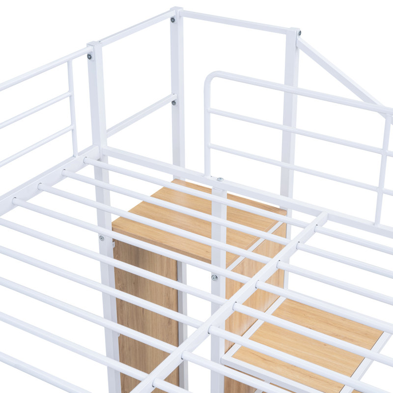 Lit superposé en métal blanc avec rangement et garde-robe, robuste et sécuritaire pour garde-robe latérale en blanc, écoénergétique pour jeunes adolescents