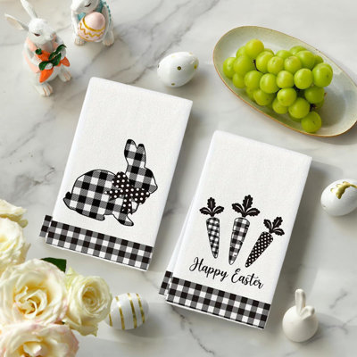 Ensemble de 2 serviettes de cuisine en forme de lapin noir de Pâques