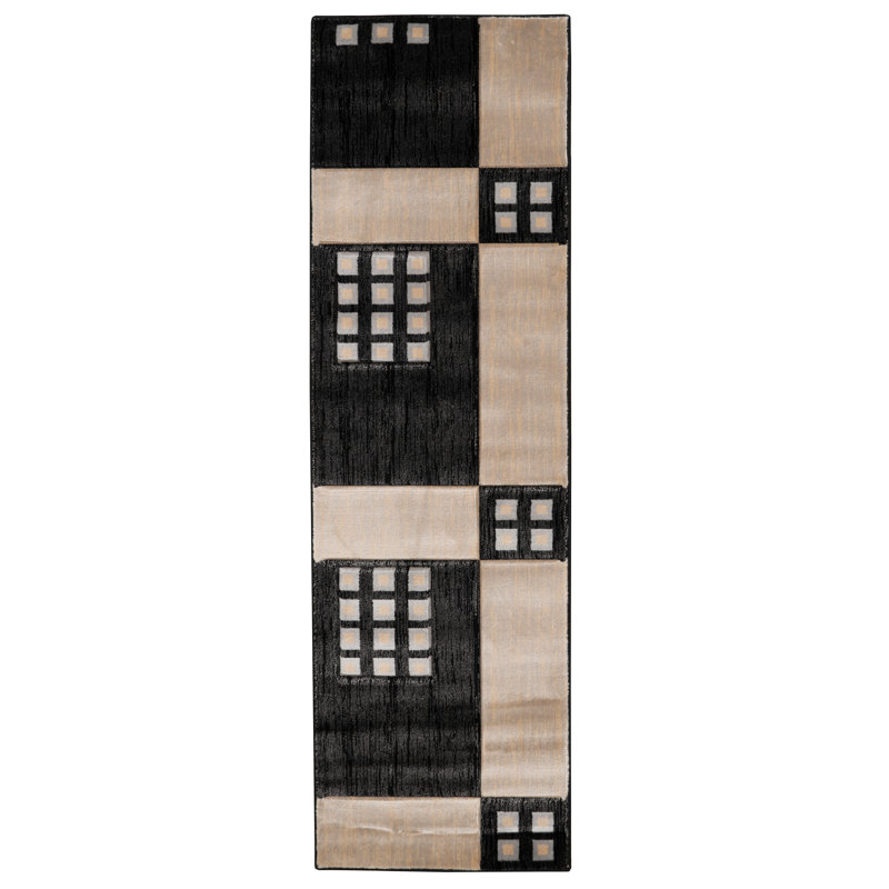 Tapis géométrique noir / crème Carina, Tapis de couloir 2 pi 6 po x 8 pi