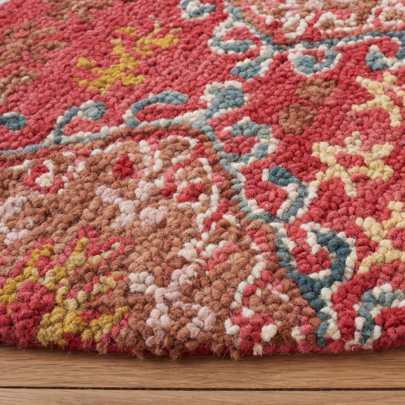 Hand Tufted Wool/Cotton Southwestern Rug in Red/Gold, Round 7'