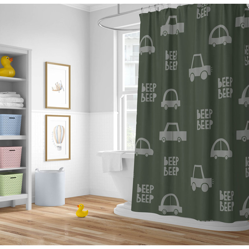 Beep Match Ultra-Thin Lightweight Shower Curtain, Green/Ivory/Chimichurri