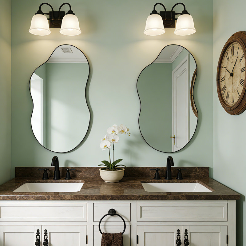 Asymmetrical Metal Framed Wall Accent Mirrors Set of 2, 82cm H x 48.5cm W
