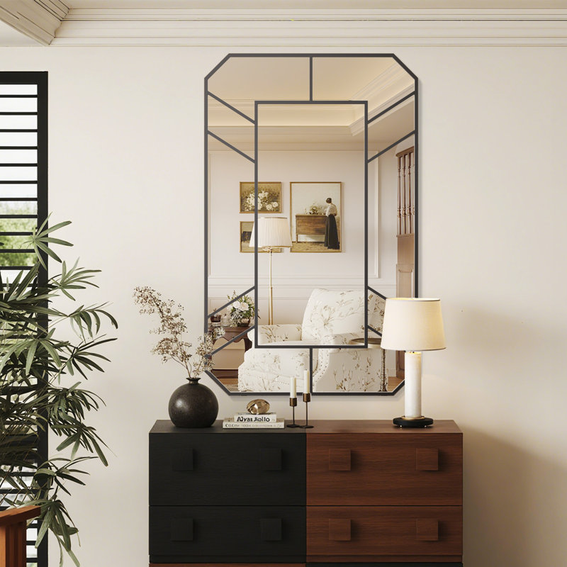 Miroir mural Grid, miroir mural décoratif pour fenêtre, miroir mural pour salle de bain ou salon, 24 po x 36 po, Noir