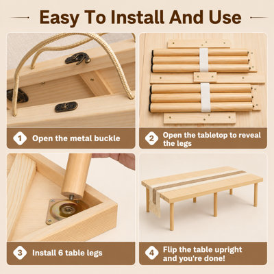 Table de pique-nique basse pliable en bois massif 60 po pour l'intérieur et l'extérieur