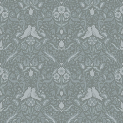 Niki Floral Damask Birds 10m x 53cm Wallpaper Roll