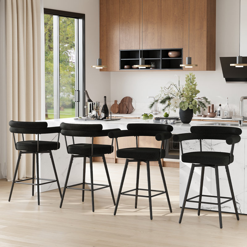 Ensemble de 4 tabourets de bar pivotants en molleton 26 po H, Black