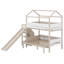 Lit superposé avec glissière et escalier de rangement, cadre de lit en bois, conception de maison avec garde-corps et tablettes-69147335