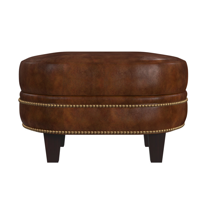 Richardson Oval Ottoman, Natural Brass with Turned Leg