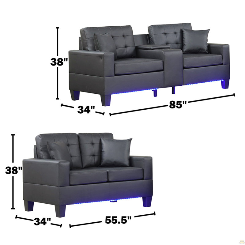 Ensemble de salon 2 pièces en tissu d'ameublement en PVC avec lumières DEL
