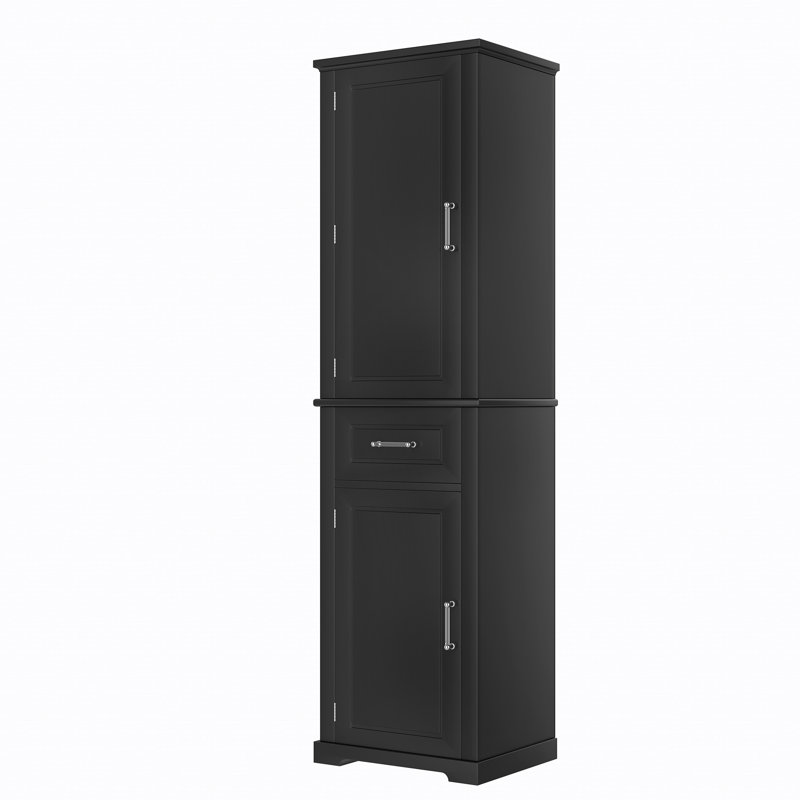 Tall Bathroom Storage Cabinet, Freestanding Storage Cabinet with Two Different Size Doors and Adjustable Shelf, Black