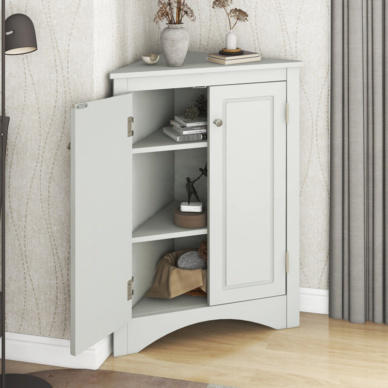 Armoire triangulaire moderne gris - tablettes réglables pour une salle de bain tendance avec amplement d'espace de rangement