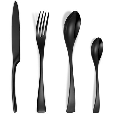 24-Piece Stainless Steel Flatware Set For 6, Heavy Duty 18/10 Cutlery Set With Forged Stand Knife, Modern Mirror Polished Utensil Set, Dishwasher Safe