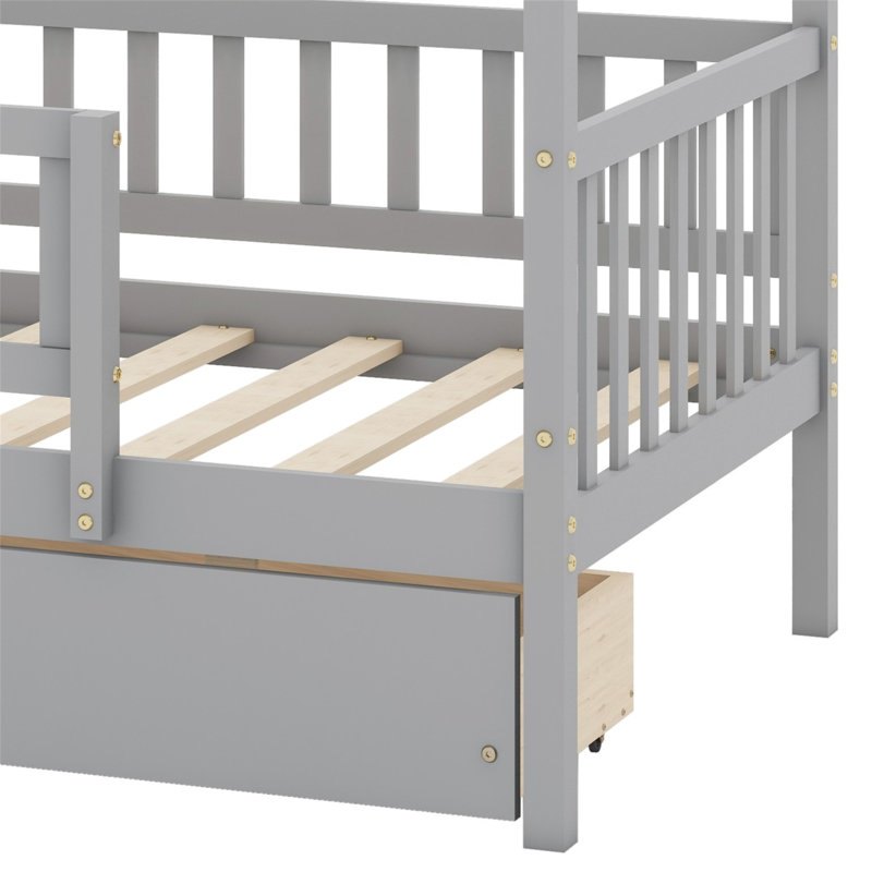 Lit en bois avec deux tiroirs, Grey